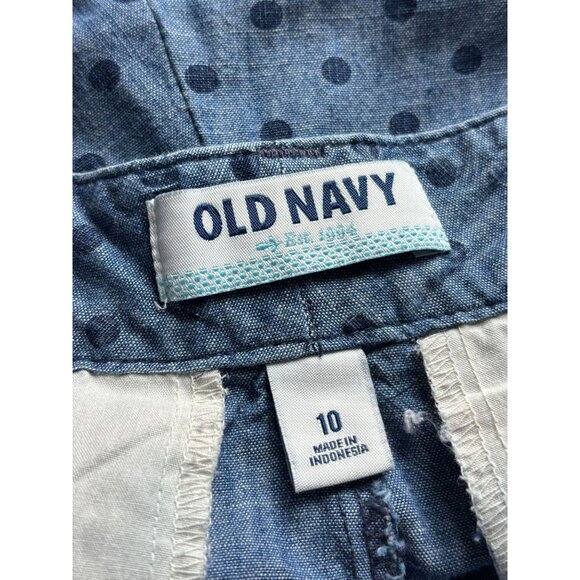 Old Navy Womens Blue Chambray Shorts Cotton Navy Polka Dots Pockets Size 10 - Picture 7 of 8